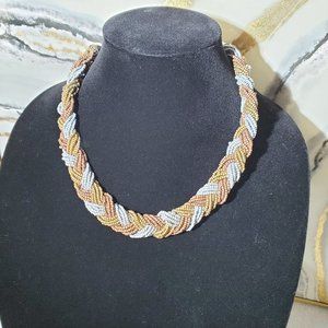 Braided Bead Twist Silver Gold Copper Necklace